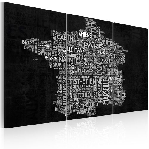 Kép - Text map of France on the black background - triptych - ajandekpont.hu