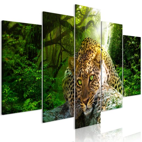 Kép - Leopard Lying (5 Parts) Wide Green - ajandekpont.hu