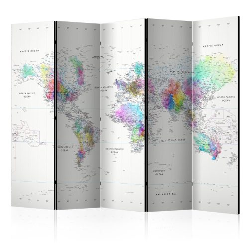 Paraván egyoldalú fotónyomtatással - Room divider – White-colorful world map - ajandekpont.hu