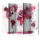 Paraván - World Map: Red Watercolors II [Room Dividers] - ajandekpont.hu