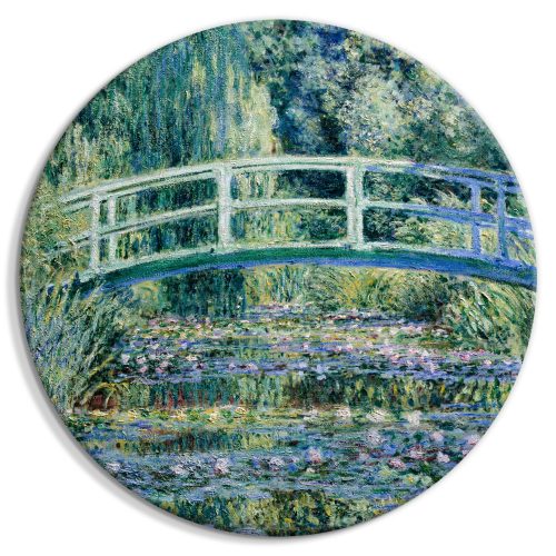 Kerek vászonkép - Japanese Bridge at Giverny Claude Monet - Spring Landscape of a Forest With a River