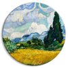 Kerek vászonkép - Vincent Van Gogh - A Landscape With a Yellow Field of Chrysanthemum and a Cypress Tree