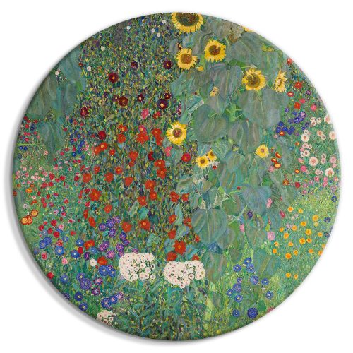Kerek vászonkép - Country Garden With Sunflowers, Gustav Klimt - Multi-Colored Flowers