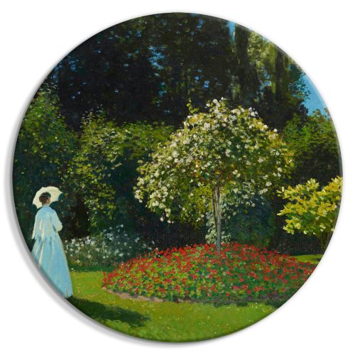 Kerek vászonkép - Woman in the Garden by Claude Monet - A Landscape of Vegetation in Spring