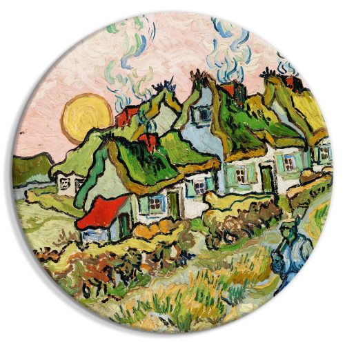 Kerek vászonkép - Thatched Cottages in the Sunshine Reminiscence of the North (Vincent van Gogh)