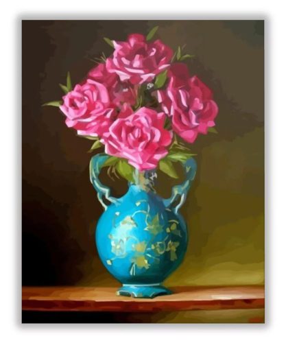 Rózsaszín virágok kék vázában - számfestő készlet - ajandekpont.hu