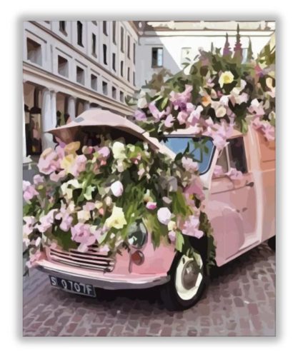 Rózsaszín autó virágokkal - számfestő készlet - ajandekpont.hu