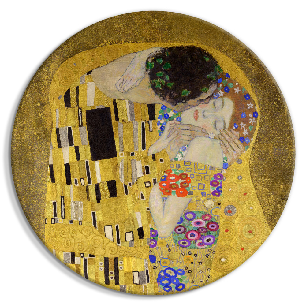 Kerek vászonkép - Kiss - Gustav Klimt - A Couple in Love in a Passionate Embrace